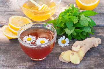 Ginger tea with lemon and honey