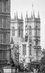 Westminster Abbey behind Houses of Parliament in London
