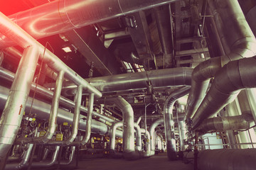 Industrial zone, Steel pipelines in blue tones