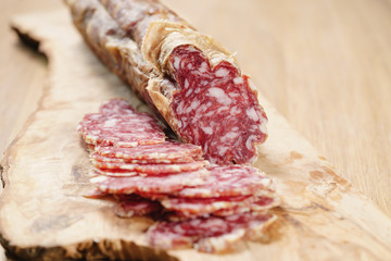 sliced italian salame close up shot