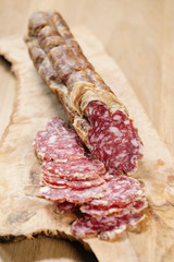 sliced italian salame close up shot