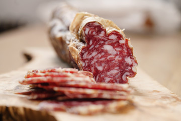 sliced italian salame close up shot
