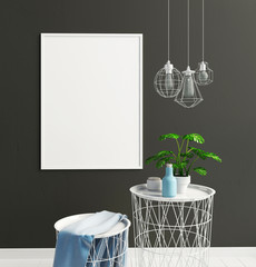 Modern interior of Scandinavian style. 3D illustration. poster mock up
