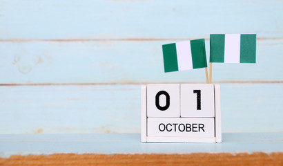 October 01 Wooden calendar Concept independence day of Nigeria and Nigeria national day.with space for your text.