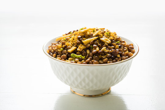 stock photo of Dalmot or Dalmoth Namkeen or Masoor Dal Namkeen orDry Snacks or chivda or chiwada Famous North Indian Snack
