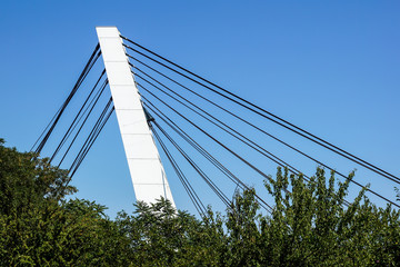 Architectural detail of the Bridge against blue skies
