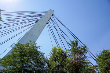 Architectural detail of the Bridge against blue skies