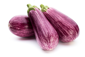 Fresh eggplants, aubergine on a white background.