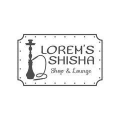 Hookah relax label, badge. Vintage shisha logo. Lounge cafe emblem. Arabian bar or house, shop. Isolated. Stock vector illustration. Monochrome design