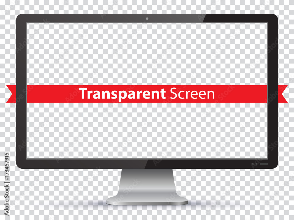 Sticker computer monitor vector illustration with transparent screen.