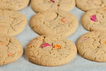 Homebaked Chewable Butter Biscuits With Colored Chocolate Sweets.