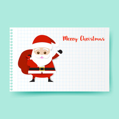 Smile Santa claus cartoon holding big red bag on white rule paper background with copy space vector illustration
