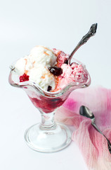 Berry fruit ice cream in a cup om white