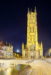 Obraz premium Ghent Cathedral At Night, Belgium
