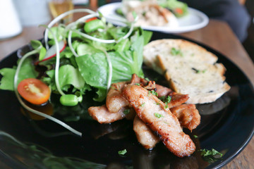 pork salad , fried pork with bread and vegetable