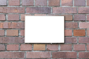 Fototapeta na wymiar Blank sign on brick wall