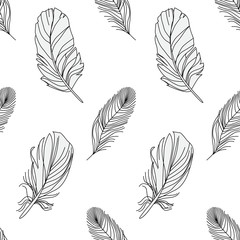 black and white seamless pattern with feathers