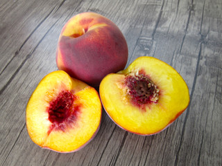 on a wooden floor peaches,peaches.fruits 