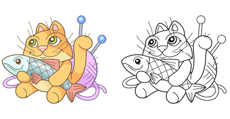 cartoon funny cat with fish
