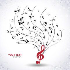 Musical background with notes and treble clef