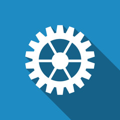 Gear icon isolated with long shadow. Flat design. Vector Illustration