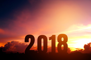 Silhouette  Happy for 2018 new year