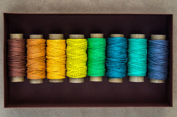 Multicolored sewing threads, background