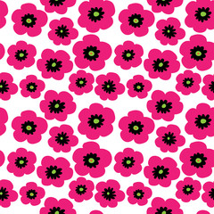Cute seamless pattern with poppies on a white background
