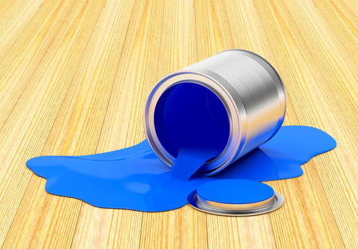 Premium Photo, Blue paint spilled from an open can