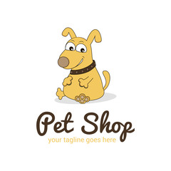 Vector logo template for pet shop,  veterinary clinic. Creative  logotype idea for animal feed. Illustration of dog, cartoon-style.