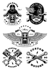 Fototapeta na wymiar Set of 5 vintage motorcycle labels, badges, designs on white background_2