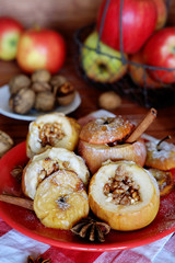 Apples baked in the oven with cottage cheese and walnuts