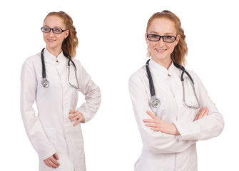 Fototapeta premium Pretty female doctor with stethoscope isolated on white