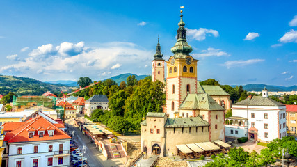 main square in Banska Bystrica, Slovakia with historical fortification