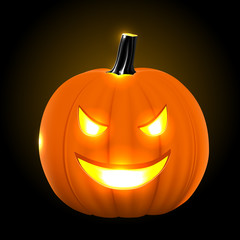 Halloween pumpkin glowing in darkness