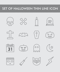 Set Simple Halloween Thin Line Icon, Monoline Isolated in Grey Background For Web, Mobile Application, Elements 