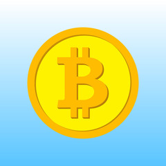 Golden coin with bitcoin sign. Money and finance symbol Cryptocurrency. Vector Illustration isolated on white background. Gold coin with Bitcoin symbol cryptocurrency. Cryptography currency