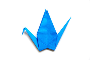 Japan origami paper fold in crane shape on white background