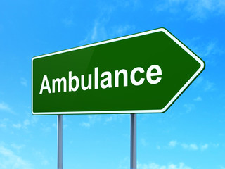 Healthcare concept: Ambulance on road sign background