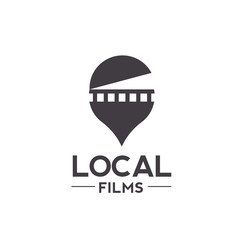 Vector logo combination of a film and pin locator, local film logo, Unique pin and film logo design template