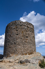 Corsica, 03/09/2017: vista della Torre di Seneca, antica torre genovese del XVI secolo nel cuore del Capo Corso, costruita come torre di guardia, monumento storico dal 1840