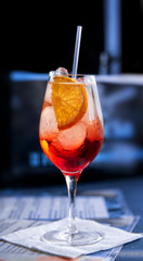 Cocktail Aperol. Aperol Spritz is an cocktail consisting of prosecco, aperitif and soda water. Beautiful orange cocktail