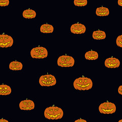 hand drawn jack-o-lantern seamless pattern - halloween background