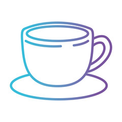 cup of coffee with handle on dish gradient color silhouette from blue to purple vector illustration