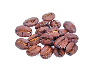 roasted coffee beans isolated in white background