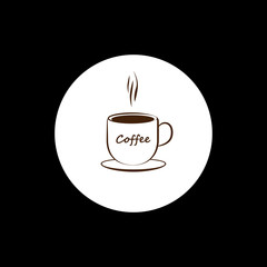 Round icon of coffee cup.