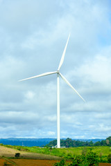 Fototapeta premium Windmill or turbine for electrical generator with nice blue sky from Khao Kho, Phetchabun, Thailand