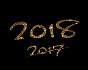 Golden glitter isolated hand writing font word year 2018