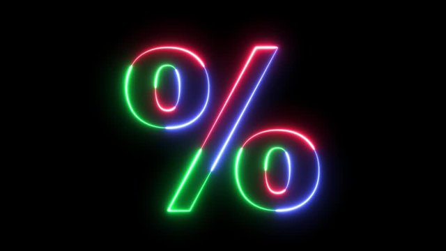 Percent sign - RGB laser outline in three colors looping on black background in 4k
