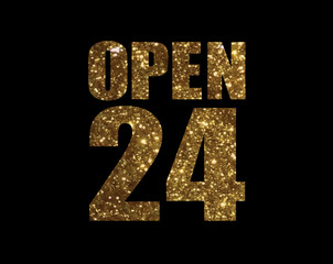 Golden glitter isolated word shop open 24 hours